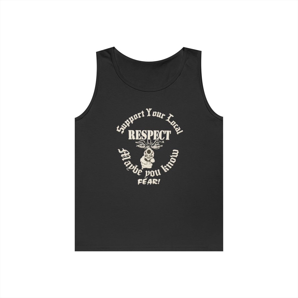 Respect Skull Illustration Tank Top | 'Support Your Local, Respect' Vintage Biker Design | Outlaws MC - Official Tank Tops merchandise